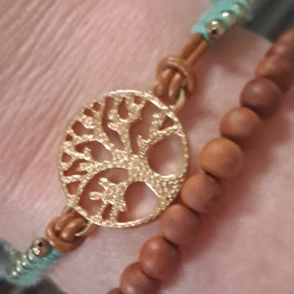 Teal/Gold/Tan tree of life bracelet